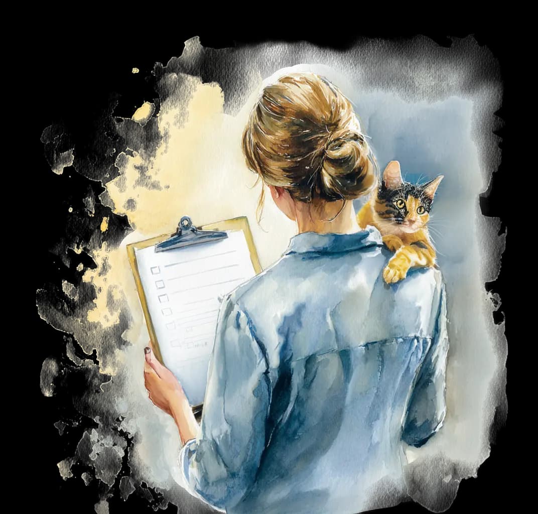 Woman holding her cat while considering quality of life